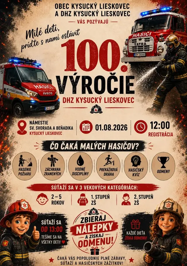 🚒 Detské hasičské popoludnie - 100. výročie DHZ Kysucký Lieskovec